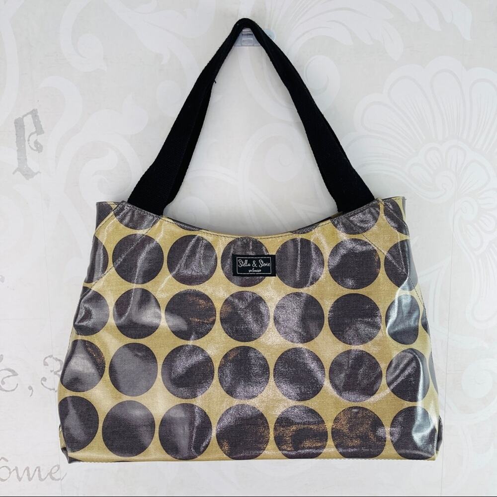 Stella & Stevie Polka Dot Purse Canvas Beige Purple Like New!